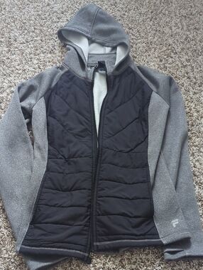 Fila Women's Hooded Quilted Puffer Jacket in Black and Gray